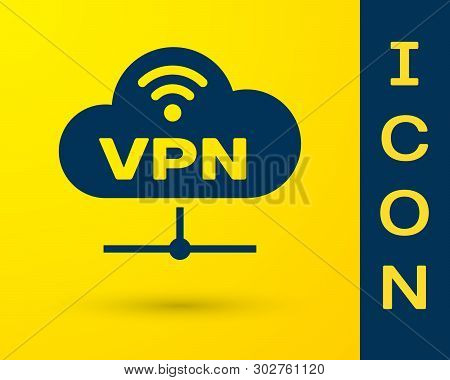 Blue Vpn Network Cloud Connection Icon Isolated On Yellow Background. Social Technology. Cloud Compu