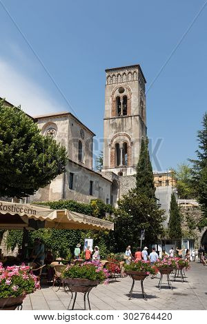 Ravello, Italy - June 16, 2017: Piazza Del Duomo And Cathedral Of Santa Maria Assunta In Ravello , C