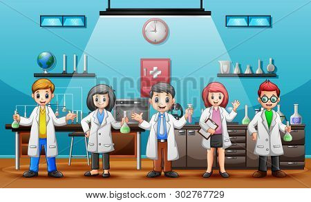 Concept World Science Day With Scientists Illustration