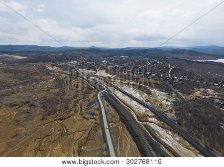 Very Dirty City Of Karabash. Aerial. Spring, Cloudy