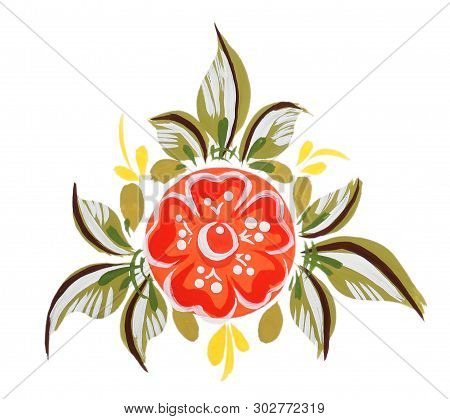Painting In Russian Style - Floral Element. Single Element Of Folk Painting Gorodec .