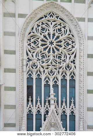 Architectural Detail Of Fasade Of Church Of Sacred Heart Of Jesus (also Known As Chiesa Del Sacro Cu