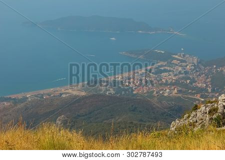 Montenegro, Rafailovici. The View On Sea Beach.
