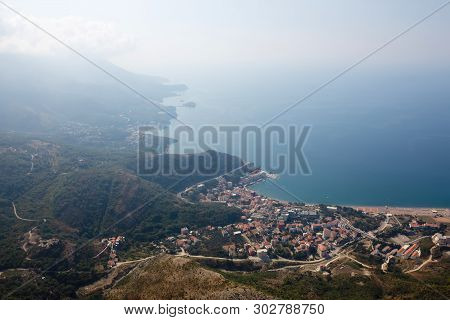 Montenegro, Rafailovici. The View On Sea Beach.