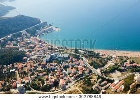 Montenegro, Rafailovici. The View On Sea Beach.