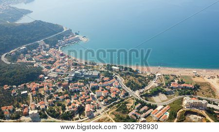 Montenegro, Rafailovici. The View On Sea Beach.
