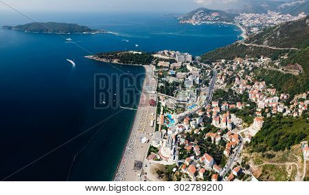 Montenegro, Rafailovici. The View On Sea Beach.