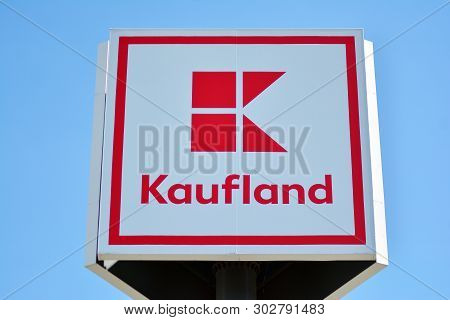 Warsaw, Poland. 17 April 2019. Sign Kaufland. Company Signboard Kaufland.