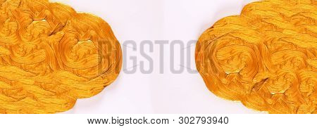 Golden Plasticine Soft Stretchable Texture On White Background. Anti-stress Toy For Kids Activities,