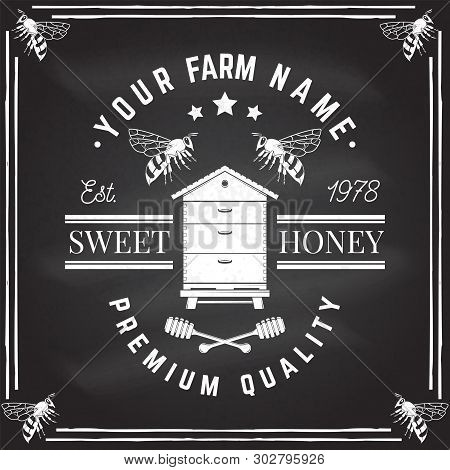 Honey Farm Badge. Vector On The Chalkboard. Concept For Shirt, Print, Stamp Or Tee. Vintage Typograp