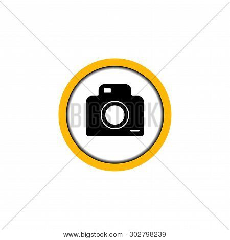 Flat Linear Design. Permissive Photo And Video Icon For Public Places. Camera In The Circle. Vector 