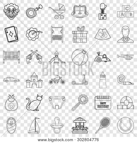 Children Toy Icons Set. Outline Style Of 36 Children Toy Vector Icons For Web For Any Design
