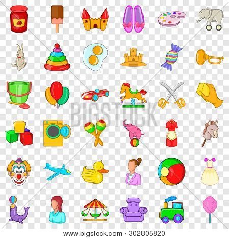 Baby Toy Icons Set. Cartoon Style Of 36 Baby Toy Vector Icons For Web For Any Design