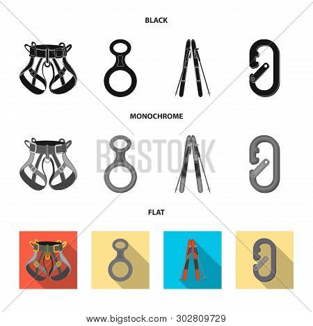 Vector Illustration Of Mountaineering And Peak Sign. Collection Of Mountaineering And Camp Stock Vec