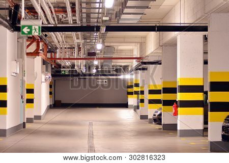 Underground Parking Garage Of A Modern Apartment Building