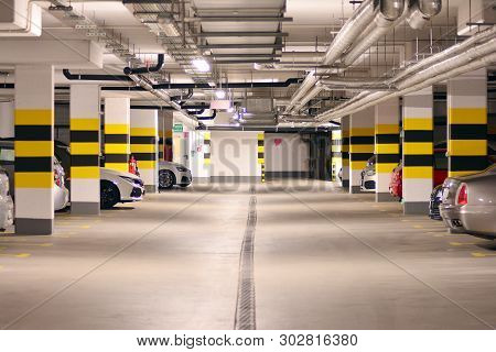 Underground Parking Garage Of A Modern Apartment Building
