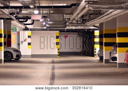 Underground Parking Garage Of A Modern Apartment Building