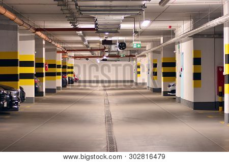Underground Parking Garage Of A Modern Apartment Building