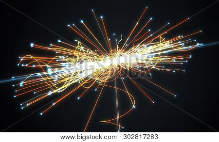 Particles Collision In Hadron Collider. Astrophysics Concept. 3d Rendered Illustration.