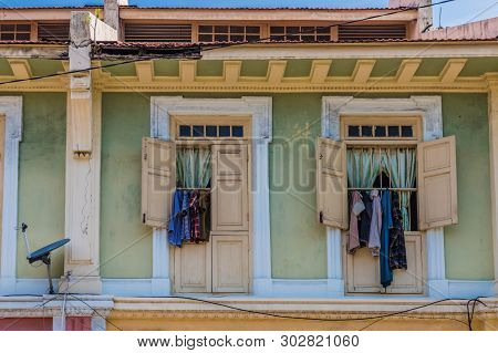 George Town, Penang Island, Malaysia. 8 March 2019. A View Of Traditional Chinese Shophouse Architec