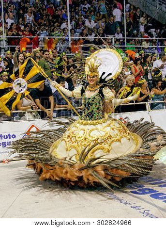 Gualeguaychu, Argentina - March 6 2011: Samba Dancers Appearing In The Carnival Parade One Of The Mo