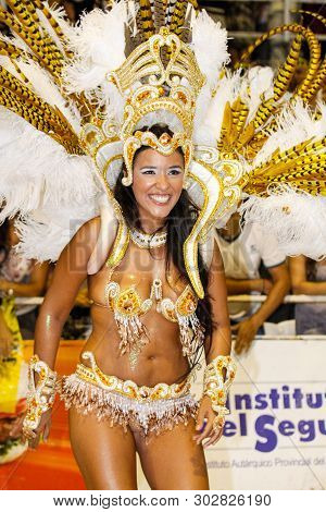 Gualeguaychu, Argentina - March 6 2011: Samba Dancers Appearing In The Carnival Parade One Of The Mo