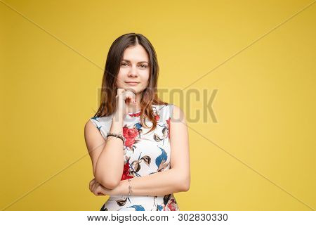 Side View Portrait Of Sexy Elegant Make Up Model In Dress.