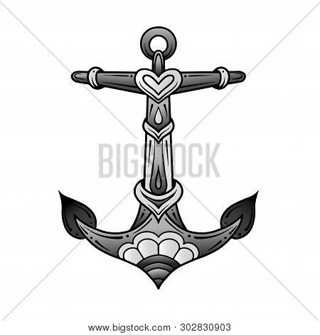 Traditional Tattoo With Rose Flowers And Dagger Knife. Colorful Tattoo.vector Illustration Old Schoo