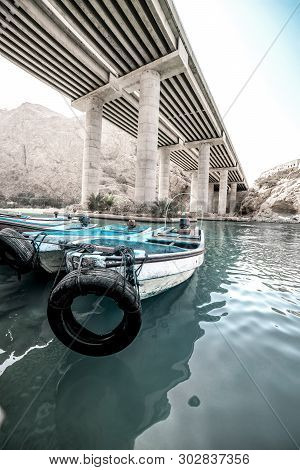 Boats In Wadi Shab In Oman, Middle East, Aug.2018