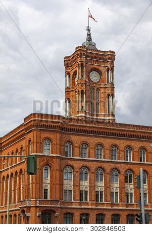 Tower Of Berlin City Hall (rotes Rathaus), Germany. Rathaus Is The Home To The Governing Mayor And T