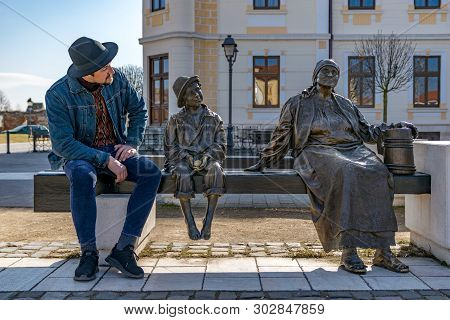 Alba Iulia, Romania - February 28, 2019: A Young Tourist Man Admiring The Beautiful Statues Inside T