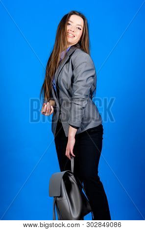 Student Life. Smart Beauty. Nerd. Business. Shool Girl With Knapsack. Female Bag Fashion. Stylish Wo