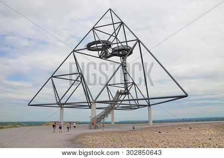 Bottrop, Germany - July 29th 2018: People Walking On The Mine Dump Around The Tetrahedron In Bottrop