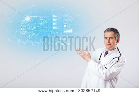 Middle aged neurologist showing the test result 