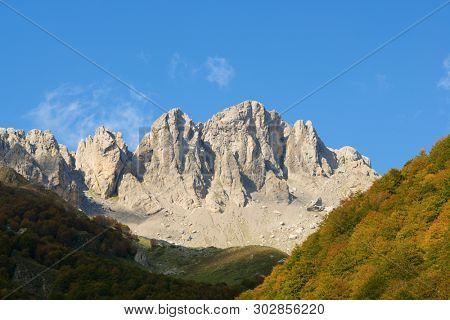 Peaks in Lescun Cirque. Aspe Valley, Pyrenees, France.
