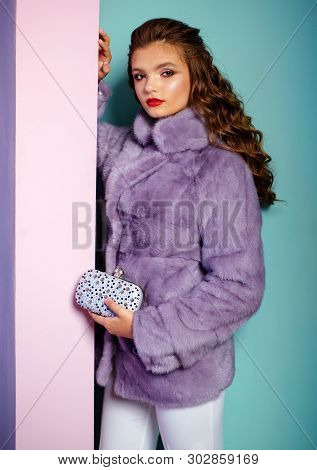 Keeping Things Cosy As Well As Cute. Young Woman Wear Elegant Winter Coat. Pretty Woman In Fashionab