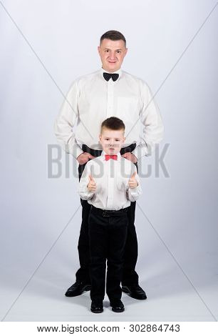 Esthete. Male Fashion. Little Boy With Dad Businessman. Family Day. Father And Son In Formal Suit. W