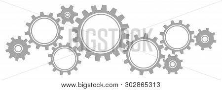 Nine Big And Little Gears Border Graphics Gray Horizontal