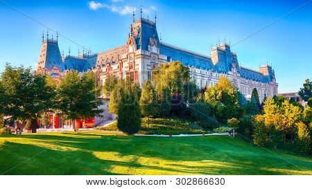 The Palace Of Culture Edifice In Iasi . Fantastic Sunny Scene Summer Cityscape Of Iasi Town, Capital