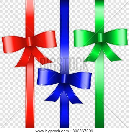 Set Of Color Bow Knot And Ribbon Isolated On Transparente Background