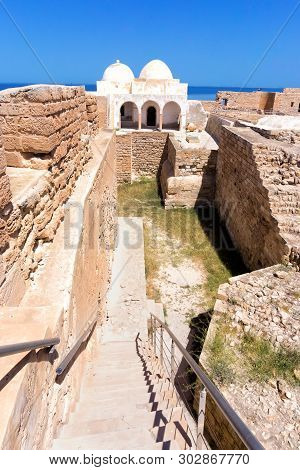 Indoor Of The Borj El Kebir Castle With Background Of Mediterranean Sea In Houmt El Souk In Djerba, 