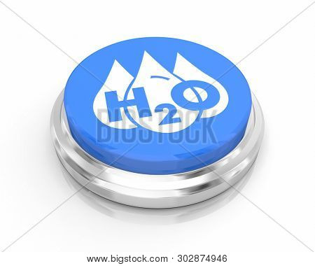 Water H20 Drinkable Clean Resource Round Blue Button 3d Illustration