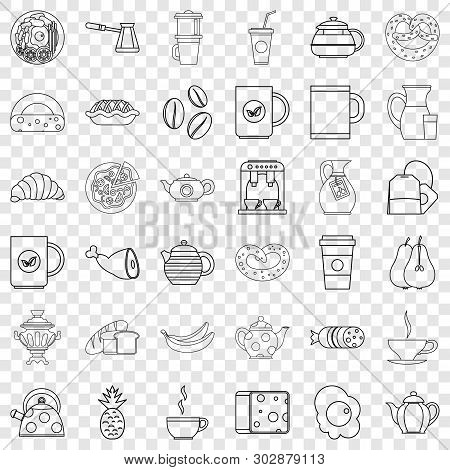 Hot Tea Icons Set. Outline Style Of 36 Hot Tea Vector Icons For Web For Any Design