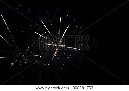 The Celebration Colored Firework Splashing In The Black Night Sky