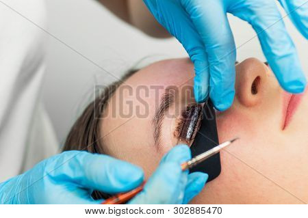 Eyelash Lamination Procedure. Staining, Curling, Laminating, Lash Lift. Eyelash Extension. Lengtheni