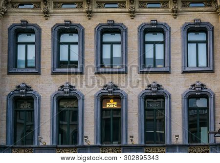 Antwerpen, Belgium, April 23, 2019, Kbc Bank Building In Antwerp City, Historical Looking Architectu