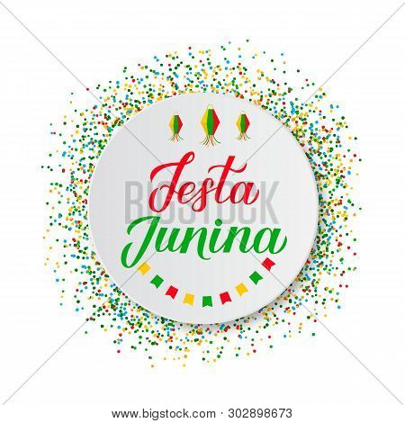 Festa Junina Calligraphy Lettering On Paper Plate. Brazil June Festival Festa De Sao Joao. Brazilian