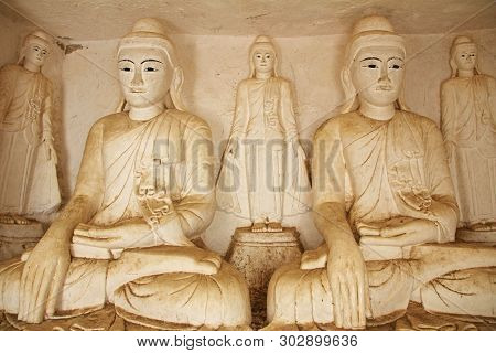 Old Buddha Statues At Pho Win Taung Caves, Monywa City, Sagaing State, Myanmar, Asia.