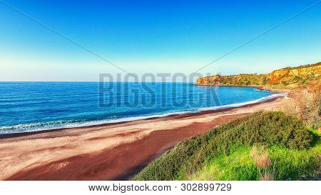 Fantastic View Of Beach Torre Conca (cape Rais Gerbi). Sunny Scene. Location Pollina. Tyrrhenian Sea