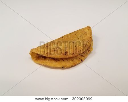 Small Taco With Corn Tortilla Shell On White Surface Or Table